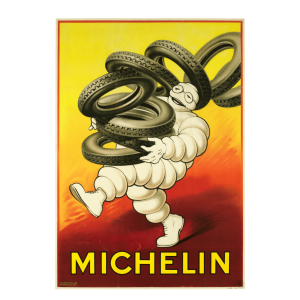 Affiche Bibendum et sa pile de pneus